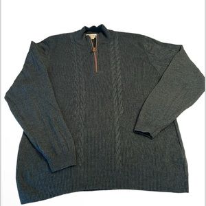 Turnbury Extra Fine Merino Wool Mens XL Quarter Zip Green Cable Knit Sweater